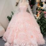 Váy cưới làm lễ corset hồng pastel hoa RM15