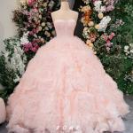 Váy cưới làm lễ corset hồng pastel hoa RM15