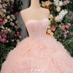 Váy cưới làm lễ corset hồng pastel hoa RM15