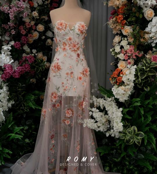 Váy cưới đi bàn corset hoa dáng cá RM02